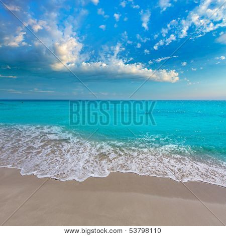 Alaior Cala Son Bou in Menorca turquoise beach at Balearic islands