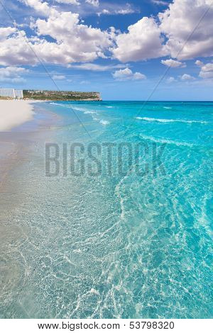 Alaior Cala Son Bou in Menorca turquoise beach at Balearic islands