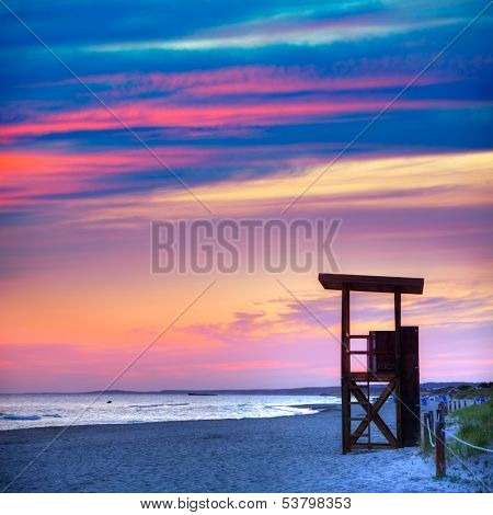 Menorca sunset in Son Bou beach of Alaior at Balearic Islands