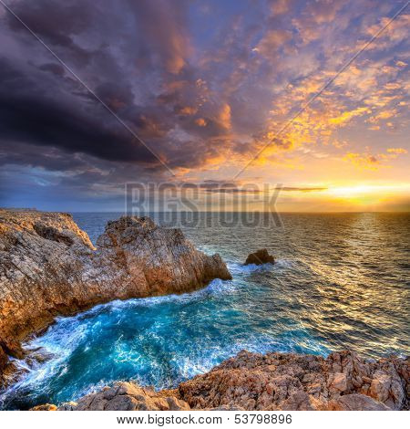 Menorca Punta Nati sunset in Ciutadella Balearic Islands at Mediterranean sea