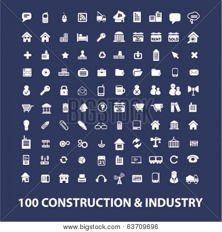 100 construction, industry, development icons set, vector