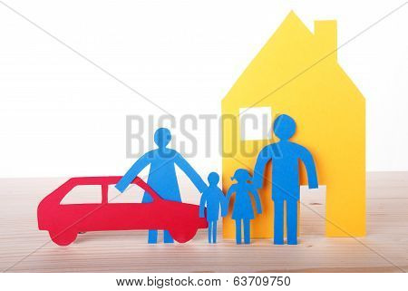 Paper Family With Car And House