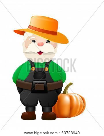 Cartoon Gardener With Big Pumpkin - Illustration