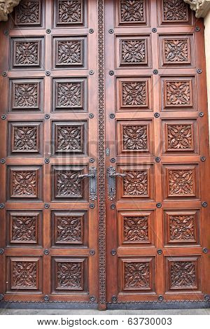 Wooden Door Of Church Of St. Ludmila