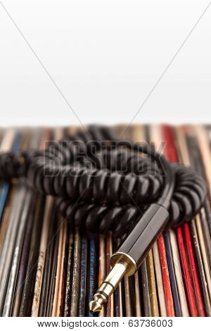 Headphone Jack And Vinyl Records.