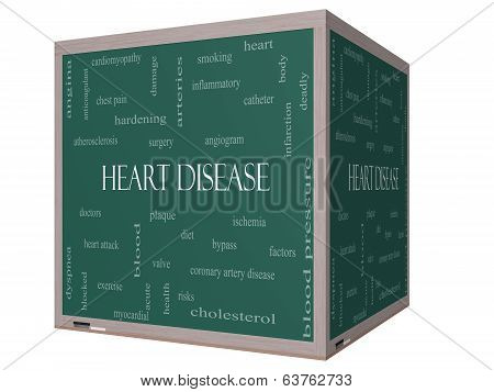 Heart Disease Word Cloud Concept On A 3D Cube Blackboard