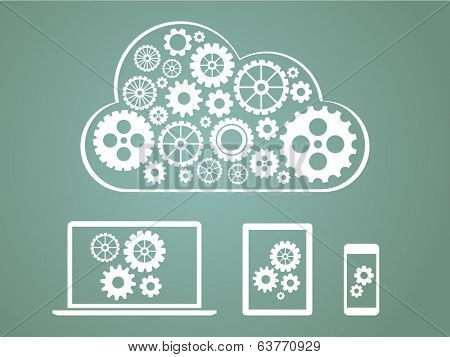 Cloud computing concept design - devices connected to cloud