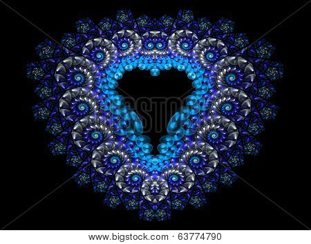 Symbolic diamond heart-shaped blue heart that symbolizes love. Fractal art graphics