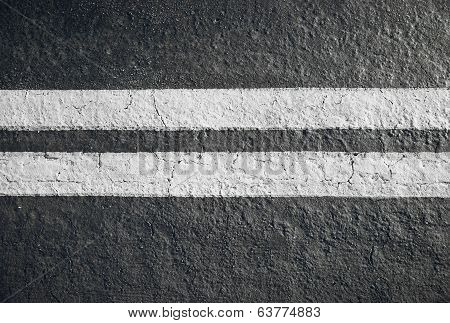 Double White Lines Divider On Blacktop Horizontal