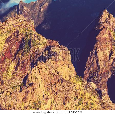 Pico Ruivo and Pico do Areeiro mountain peaks in  Madeira, Portugal