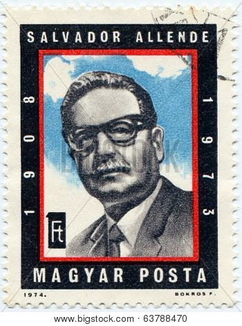HUNGARY - CIRCA 1974: A stamp printed in Hungary shows Salvador Allende, circa 1974