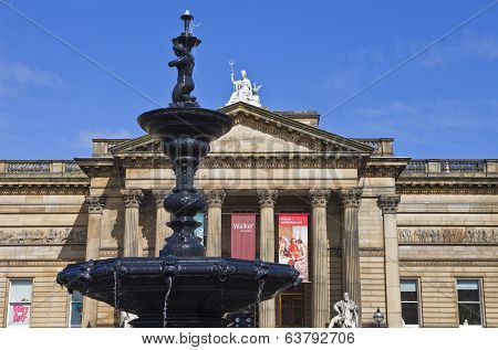 Walker Art Gallery And Steble Fountain In Liverpool