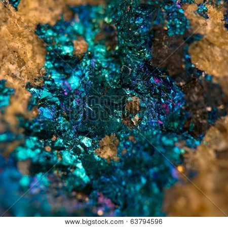 Crystal,nugget, Gold, Bronze, Copper, Iron. Macro. Extreme Closeup