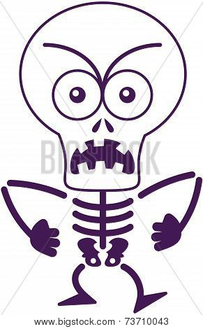 Angry Halloween skeleton feeling furious and protesting