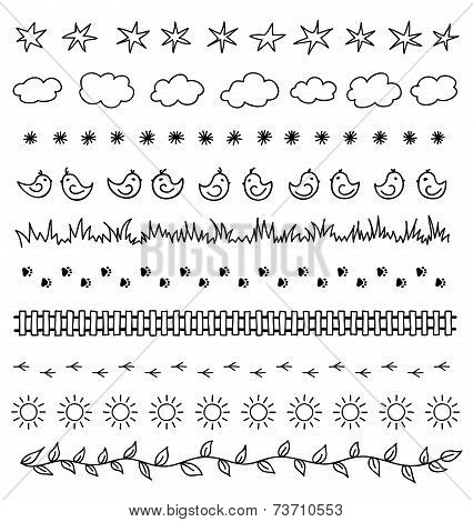 Hand drawing set of doodle borders.