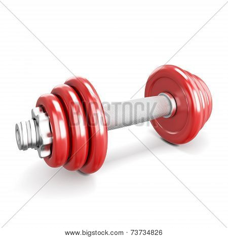 Red Dumbbells On White Background.