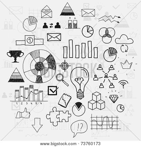 Hand draw doodle elements business scetches Concept infographic finance analytics learnings progress