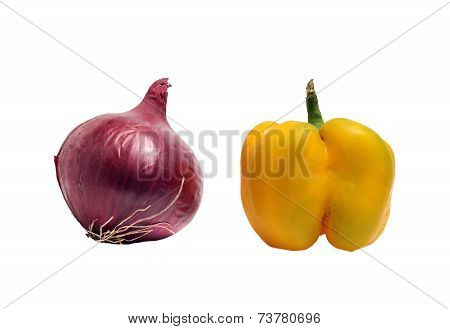 Pepper And Yalta Onion On A White Background