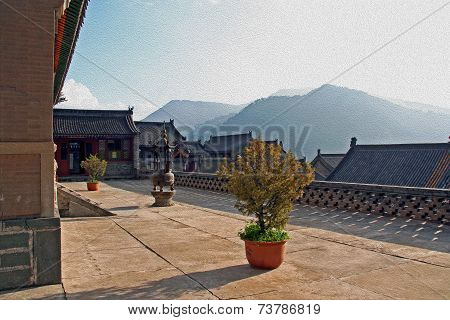 Nanshan Temple, Wutaishan, China, Oil Paint Stylization
