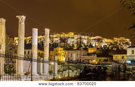 Hadrian's Library And The Acropolis Of Athens In Greece