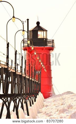 Red Lighthouse on White Background