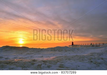 Vibrant Sunset at South Haven Lighthouse
