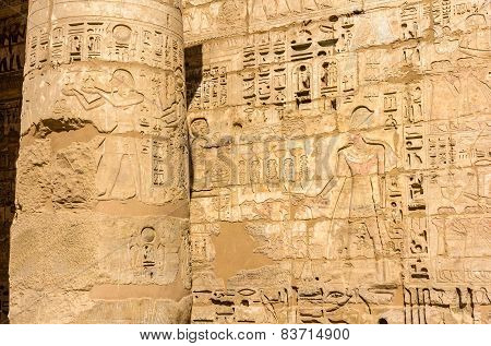 Ancient Carvings In The Mortuary Temple Of Ramses Iii. Near Luxor - Egypt