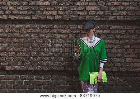 Beautiful Girl Outside Alberta Ferretti Fashion Show Building For Milan Women's Fashion Week 2015