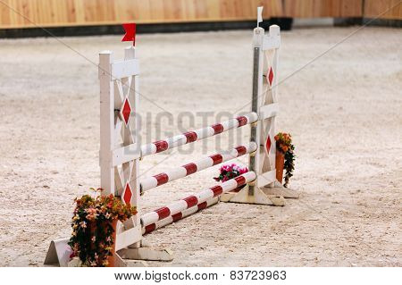 Equitation. Obstacle For Jumping Horses.