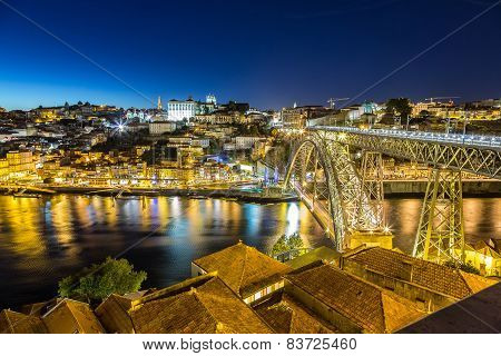 Porto In Portugal At Night