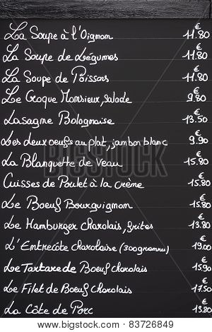 French Menu On Blackboard