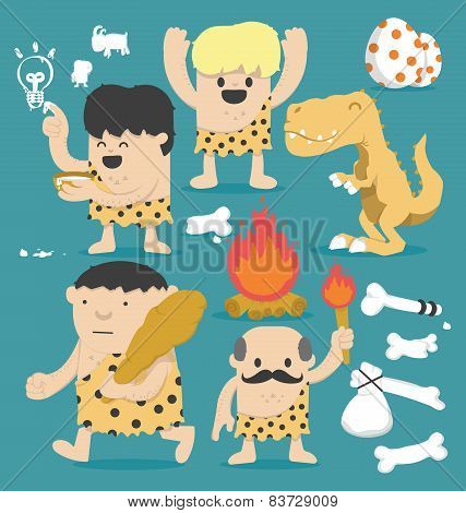 Illustration Cartoon Caveman Set