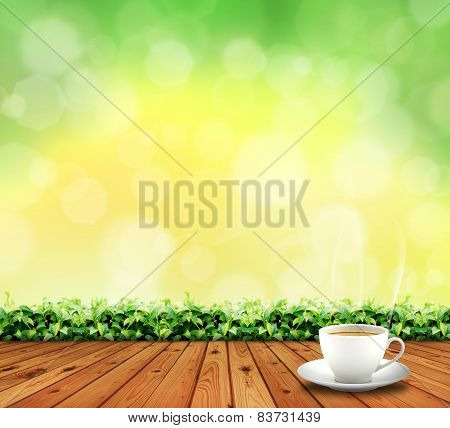 wood floor and tea cup