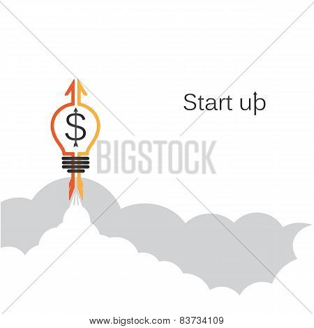 Creative Light Bulb Sign And Grey Cloud, Conceptual Of Start Up New Business Project