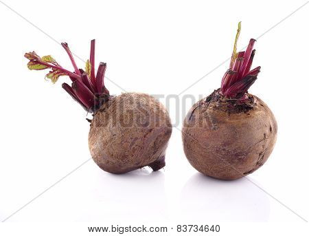 Whole Beetroots With Leaf On White Background