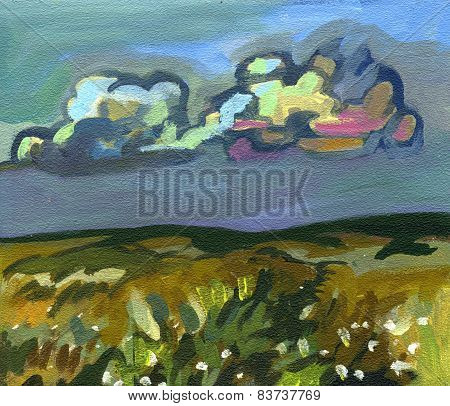 landscape . executed in acrylic on cardboard engineering. Picturesque views of the Ukrainian hills.