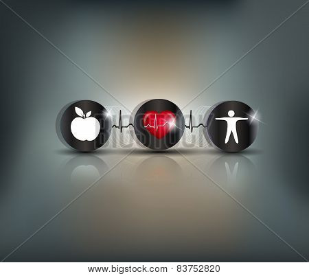 Exercise, Healthy Diet And Cardiovascular Health Symbols