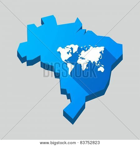 Blue Brazil Map With A World Map