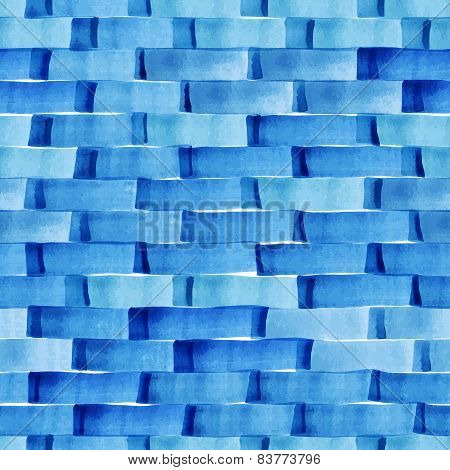 Watercolor Modern Pattern With Blue Strips.