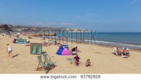 Sunshine and warm weather brought tourists and visitors to Swanage on the Dorset coast