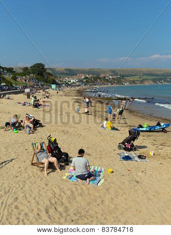 Sunshine and warm weather brought visitors to Swanage on the Dorset coast to enjoy the beach