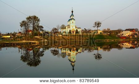 village church, Christianity, cross, dome, lake, village, Orthodoxy, Ukraine