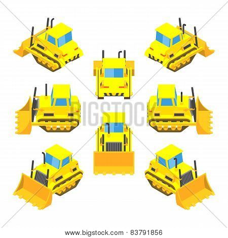 Isometric yellow bulldozer