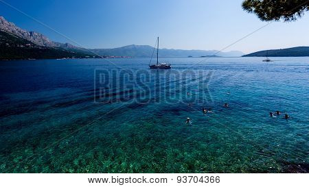 Beach With Clear Blue Water At Korcula Croatis
