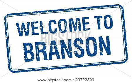Welcome To Branson Blue Grunge Square Stamp