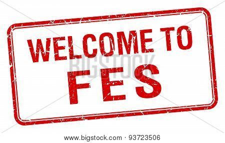 Welcome To Fes Red Grunge Square Stamp