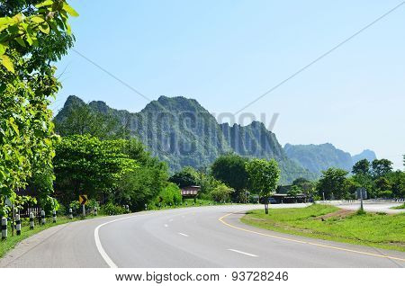 The road and blue sky