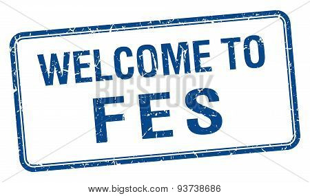 Welcome To Fes Blue Grunge Square Stamp