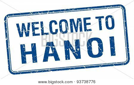Welcome To Hanoi Blue Grunge Square Stamp