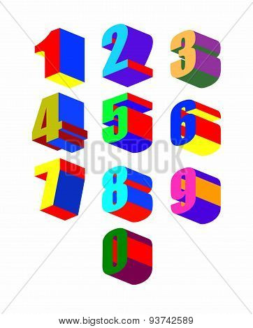 Set Crazy colorfu 3dl numbers. Vector illustration.